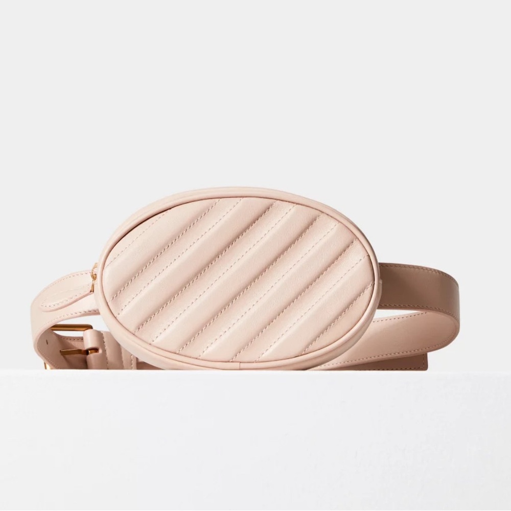 Auxiliary 100% Leather Quilted Belt Bag in Blush